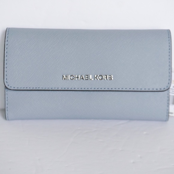 Michael Kors JS L Trifold Wallet Pale Blue Multi - Picture 2 of 4